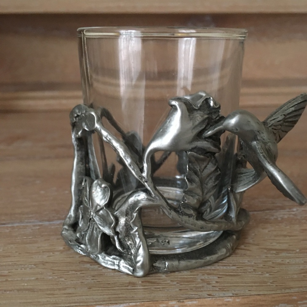 Vtg Etain Zinn Pewter Hummingbird Glass Candle Holder 1992 Seagull series